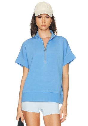 Varley Ritchie Half Zip Short Sleeve Sweatshirt in Azure Blue - Baby Blue. Size XS (also in S, M, L).