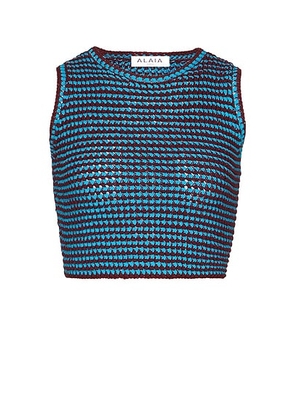 ALAÏA Crop Crochet Tank Top in Bordeaux & Bleu Vif. Size 36 (also in ).