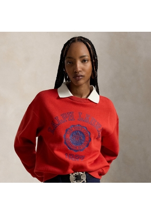 Crest Polo-Collar Fleece Crewneck