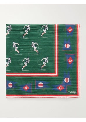 Drake's - Printed Cotton and Silk-Blend Scarf - Men - Green