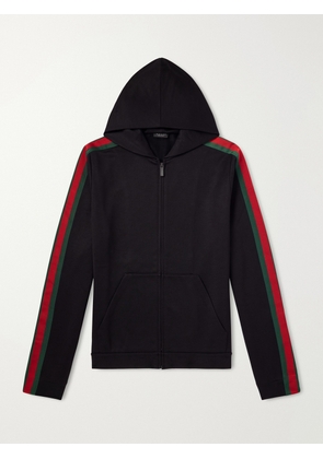 Gucci - Webbing-Trimmed Silk and Cotton-Blend Jersey Zip-Up Hoodie - Men - Black - L