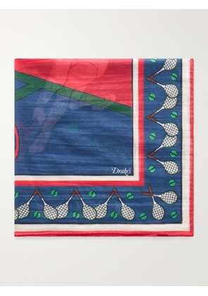 Drake's - Printed Cotton and Silk-Blend Scarf - Men - Blue