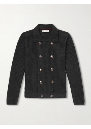 Brunello Cucinelli - Double-Breasted Ribbed Cashmere Cardigan - Men - Gray - IT 46