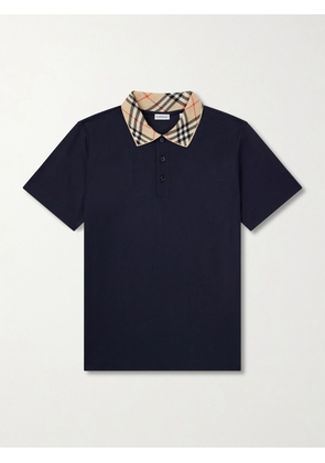 Burberry - Checked Cotton-Piqué Polo Shirt - Men - Blue - S