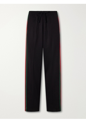 Gucci - Webbing-Trimmed Silk and Cotton-Blend Trousers - Men - Black - L