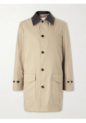 Burberry - Leather-Trimmed Cotton-Gabardine Trench Coat - Men - Neutrals - IT 46