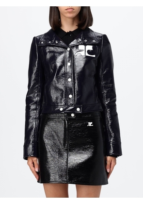 COURRÈGES Slim Fit Cropped Coated Cotton Jacket with Logo