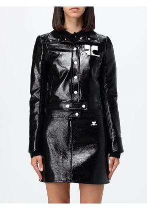 COURRÈGES Slim Fit Cropped Coated Cotton Jacket with Logo