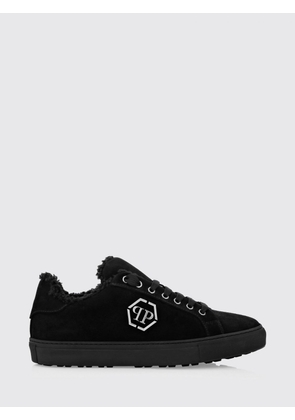 PHILIPP PLEIN Low-Top Leather and Suede Sneakers with Hexagon Logo and Shearling Lining