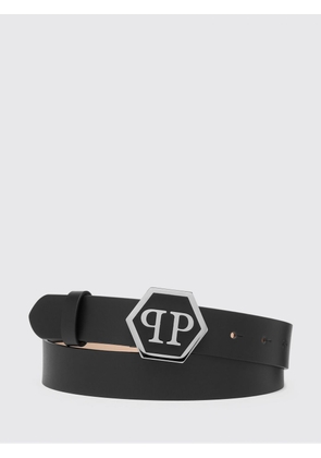 PHILIPP PLEIN Smooth Leather Belt with Hexagon Monogram Buckle
