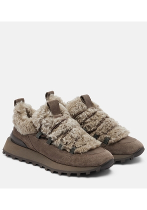 Brunello Cucinelli Monili shearling-trimmed suede sneakers