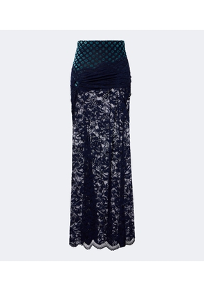 Rabanne Gathered lace and velvet maxi skirt