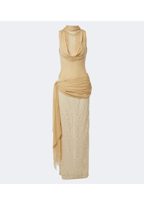 De La Vali Rosa lace-paneled georgette maxi dress