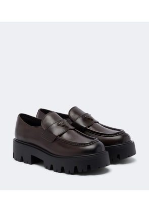 Prada Logo leather platform loafers