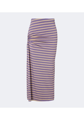 Rabanne Cutout gathered striped crepe midi skirt