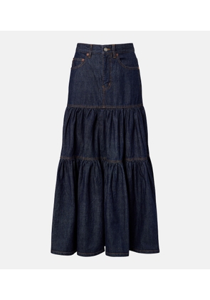 Saint Laurent Tiered denim maxi skirt