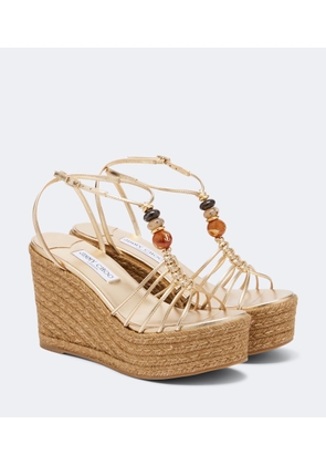 Jimmy Choo Lemi embellished leather wedge sandals