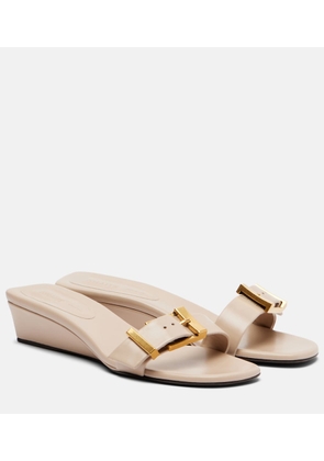 Khaite Manhattan leather wedge mules