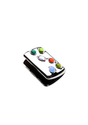 Edie Parker Gemstoned Card Case in Metallic Silver.