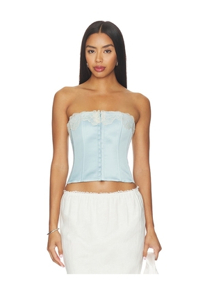 GUIZIO Lace Trim Satin Corset in Baby Blue. Size XXS. Also in XS, S, M, L, XL.
