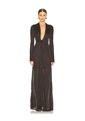 GIUSEPPE DI MORABITO Plunging Maxi Dress in Chocolate. Size 40. Also in 36.