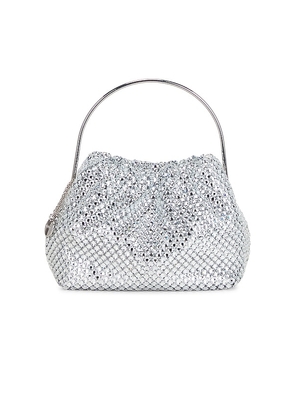 olga berg Whitney Crystal Top Handle Bag in Metallic Silver.