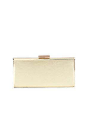 olga berg Samantha Slimline Clutch in Metallic Gold.