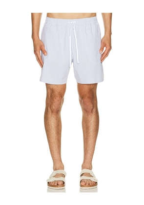 Lacoste Mid Length Striped Textured Swim Trunk in White & Aphylla in Blue. Size M. Also in L, XL/1X, S.