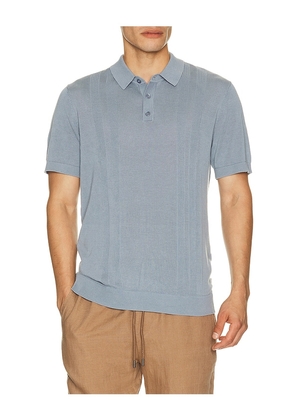 onia Silk Ribbed Knit Polo Shirt in Blue. Size S. Also in M, L, XL/1X.