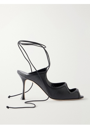 Manolo Blahnik - Prosta 90 Cutout Textured Leather Sandals - Black - IT36,IT36.5,IT37,IT37.5,IT38,IT38.5,IT39,IT39.5,IT40,IT40.5,IT41,IT41.5,IT42