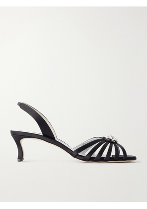 Manolo Blahnik - Fulmasli 50 Embellished Satin Sandals - Black - IT36,IT36.5,IT37,IT37.5,IT38,IT38.5,IT39,IT39.5,IT40,IT40.5,IT41,IT41.5,IT42