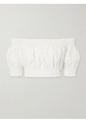 Balmain - Embellished Cropped Off-the-shoulder Cotton-poplin Top - White - FR 34,FR 36,FR 38,FR 40,FR 42