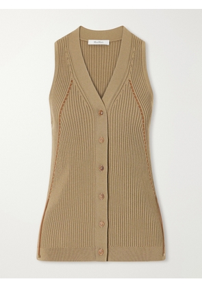 Max Mara - Lace-detailed Ribbed Cotton-blend Vest - Brown - x small,small,medium,large,x large