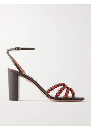 Aquazzura - Gemma 85 Embellished Leather Sandals - Brown - IT35,IT36,IT36.5,IT37,IT37.5,IT38,IT38.5,IT39,IT39.5,IT40,IT40.5,IT41,IT41.5,IT42