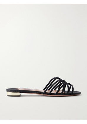 Aquazzura - Luna Raffia-trimmed Cord Slides - Black - IT35,IT36,IT36.5,IT37,IT37.5,IT38,IT38.5,IT39,IT39.5,IT40,IT40.5,IT41,IT41.5,IT42