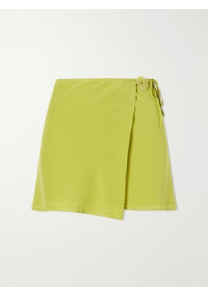 Sara Cristina - Jade-embellished Silk-crepe Wrap Mini Skirt - Green - x small,small,medium,large,x large