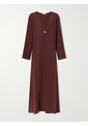 Sara Cristina - Pearl-embellished Silk-chiffon Kaftan - Brown - x small,small,medium,large,x large