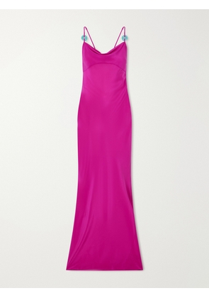 Sara Cristina - Palm Turquoise-embellished Silk-chiffon Maxi Dress - Purple - x small,small,medium,large,x large