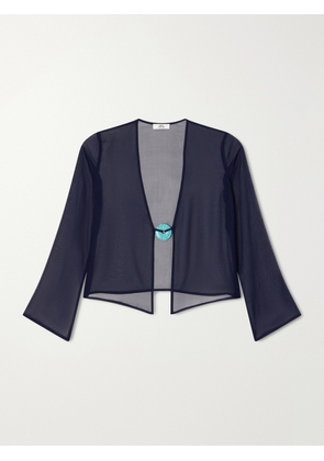 Sara Cristina - Nerea Pearl-embellished Silk-chiffon Blouse - Blue - x small,small,medium,large,x large