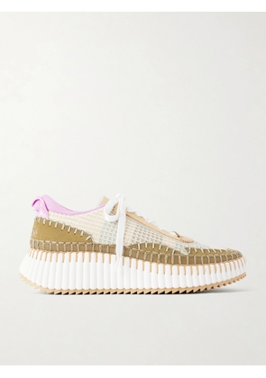 Chloé - Nama Embroidered Suede And Recycled-mesh Sneakers - Green - IT35,IT36,IT37,IT38,IT39,IT40,IT41,IT42