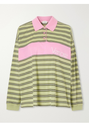 Versace - Logo-embroidered Striped Cotton-jersey Polo Shirt - Brown - IT36,IT38,IT40