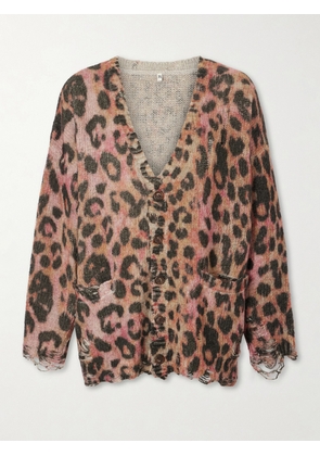 R13 - Distressed Animal-print Cashmere Cardigan - Brown - xx small,x small,small,medium,large