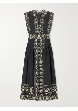 Sea - Mirabel Scalloped Embroidered Cotton-voile Midi Dress - Black - US0,US2,US4,US6,US8,US10,US12