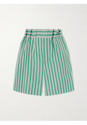 LOEWE - Striped Pleated Cotton-poplin Shorts - Green - x small,small,medium,large