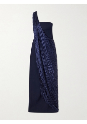 Marmar Halim - Strapless Pleated Satin-trimmed Crepe Gown - Blue - EU 34,EU 36,EU 38,EU 40,EU 42,EU 44