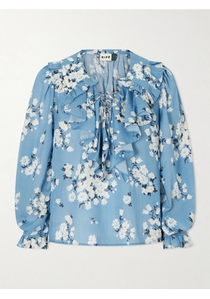 RIXO - Milia Ruffled Floral-print Cotton-blend Voile Blouse - Blue - UK 6,UK 8,UK 10,UK 12,UK 14,UK 16,UK 18,UK 20