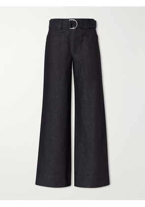 Proenza Schouler White Label - Lina Belted Stretch-cotton Twill Wide-leg Pants - Blue - US00,US0,US2,US4,US6,US8,US10,US12