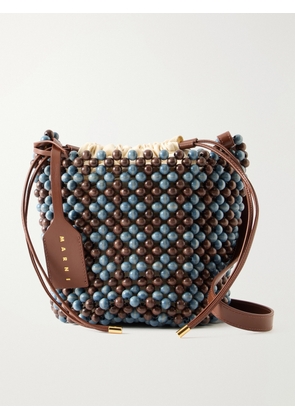 Marni - Leather-trimmed Beaded Wood And Canvas Tote - Brown - One size