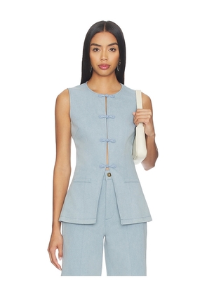 SAU LEE Denver Denim Top in Blue. Size 2. Also in 00, 0, 4, 6, 8, 10, 12.
