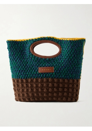 Marni - Logo-appliquéd Leather-trimmed Knitted Wool Clutch - Green - One size